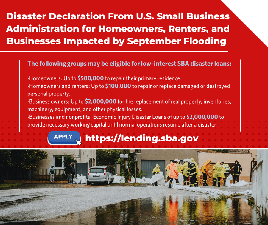 SBA Disaster Assistance Available Following September 13 Flooding